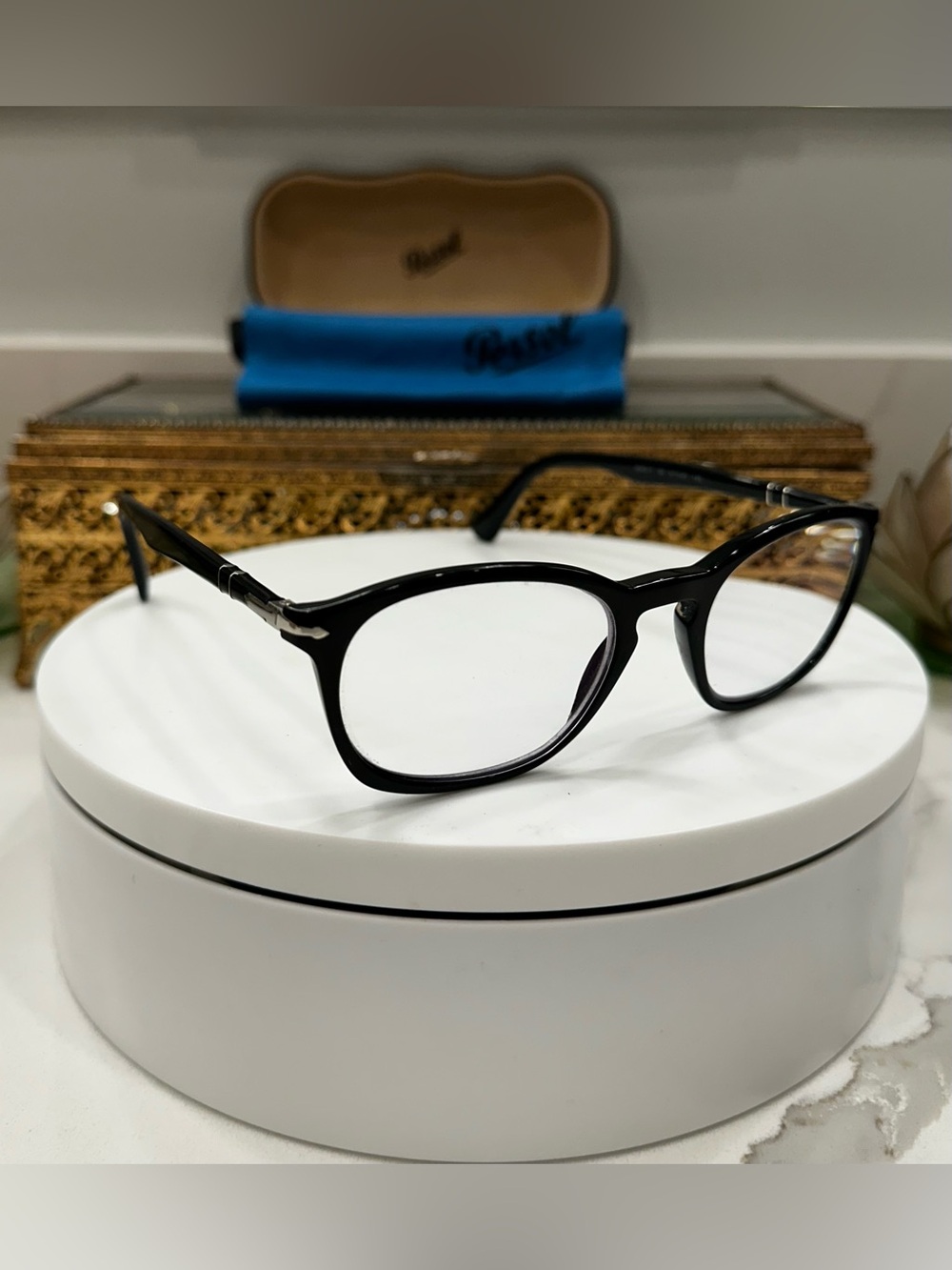 Persol Handmade Italy 3303-V Classic Black Rx Eyeglass Frames, Persol Case/Cloth